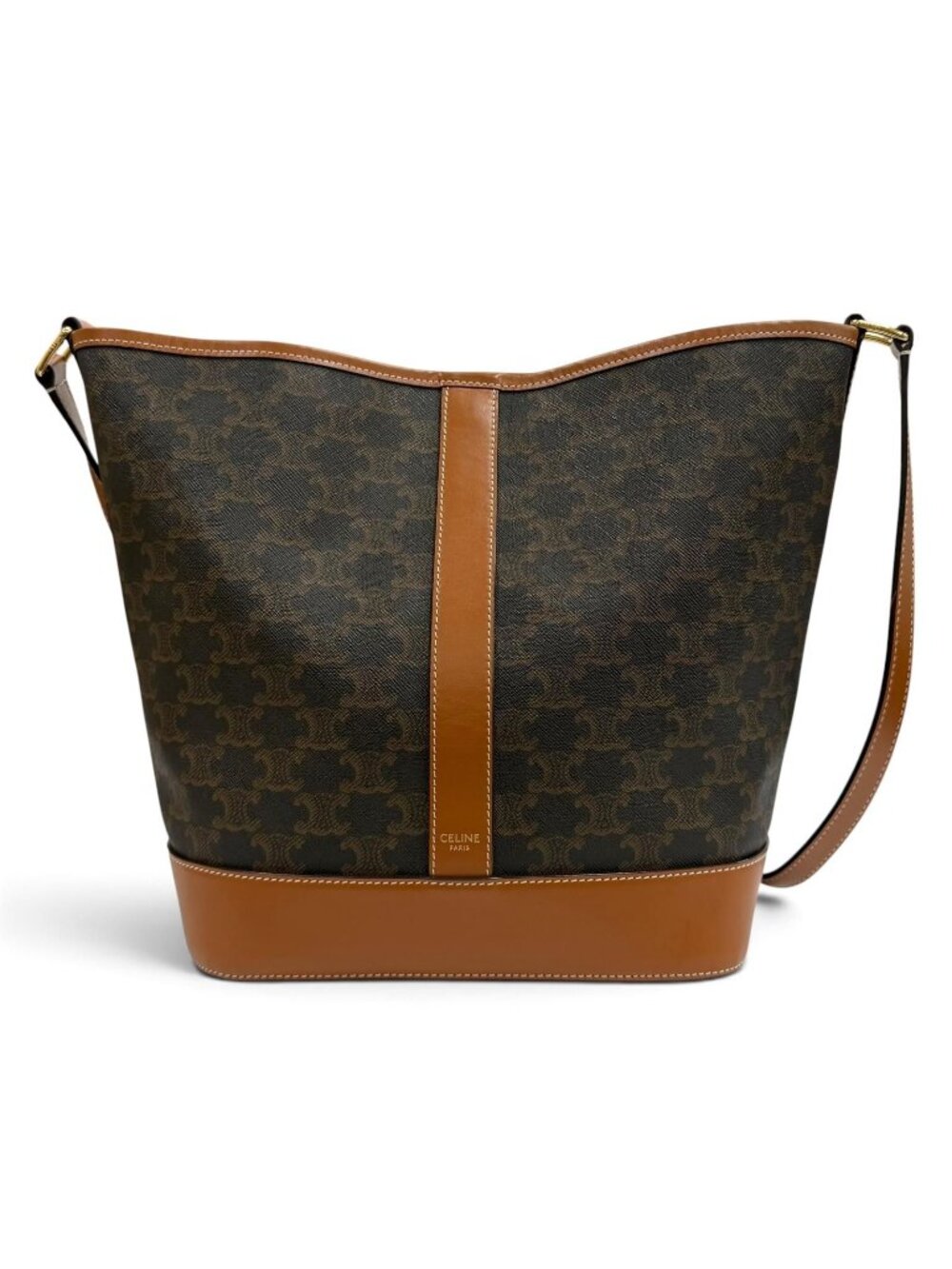 Celine Tan Brown Triomphe Medium Bucket Leather Shoulder Bag